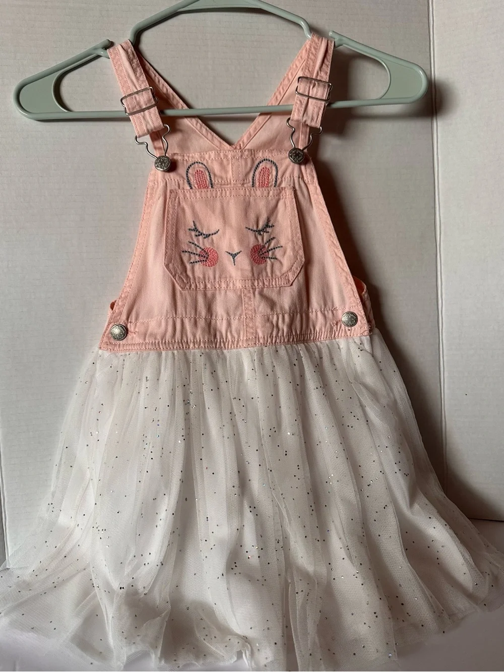 Toddler Pink Bunny Tulle Overall Dress